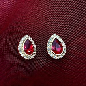 Swarovski Brand Ruby Red and Clear Crystal pierced teardrop earrings like new